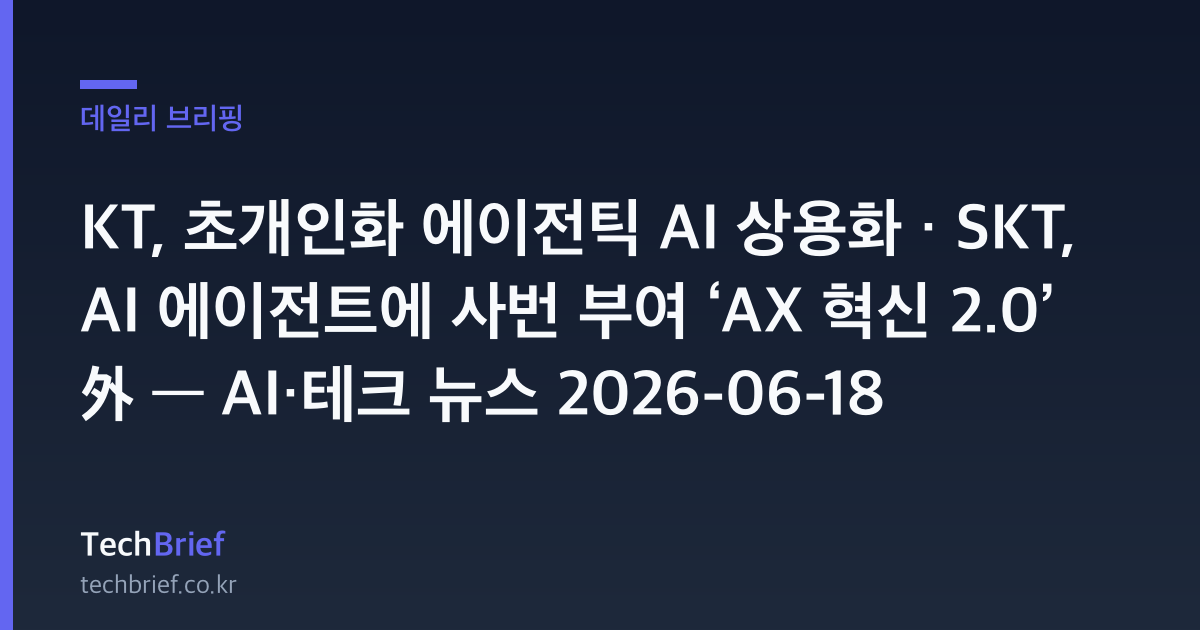 KT, 초개인화 에이전틱 AI 상용화 · SKT, AI 에이전트에 사번 부여 ‘AX 혁신 2.0’ 外 — AI·테크 뉴스 2026-06-18