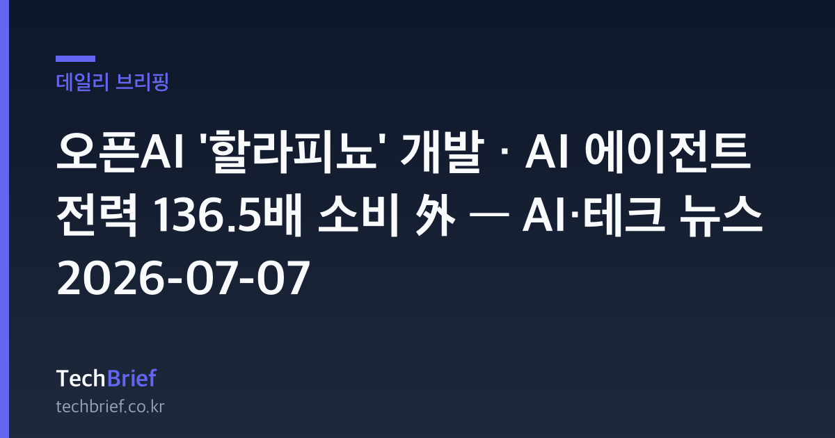 오픈AI '할라피뇨' 개발 · AI 에이전트 전력 136.5배 소비 外 — AI·테크 뉴스 2026-07-07