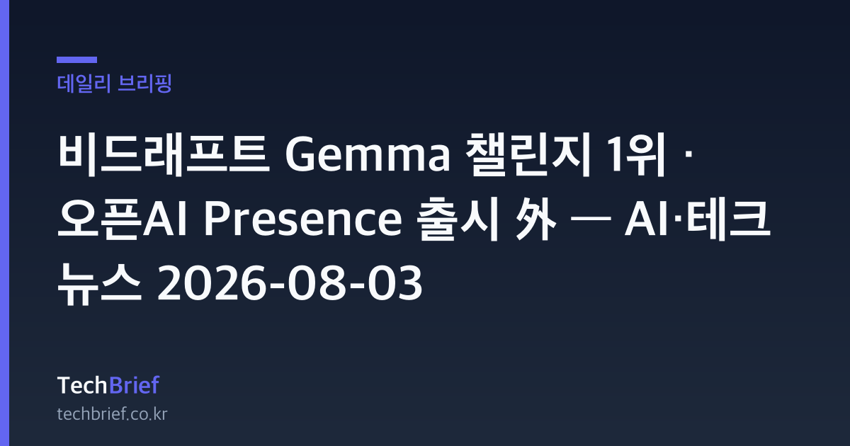 비드래프트 Gemma 챌린지 1위 · 오픈AI Presence 출시 外 — AI·테크 뉴스 2026-08-03