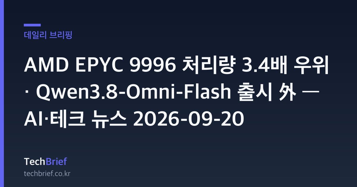 AMD EPYC 9996 처리량 3.4배 우위 · Qwen3.8-Omni-Flash 출시 外 — AI·테크 뉴스 2026-09-20